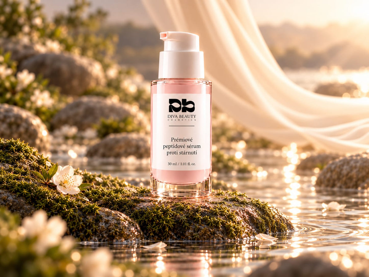 Prémiové peptidové sérum DIVA BEAUTY COSMETICS v růžové lahvičce s pumpičkou, 30 ml